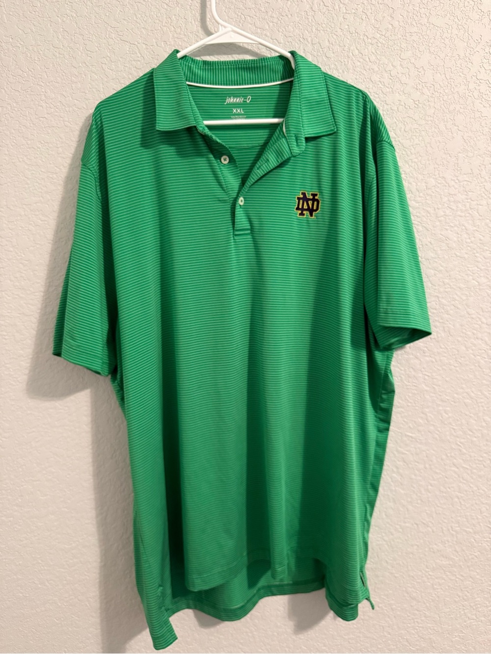 johnnie-O Notre Dame Men's Green Striped XXL Polo Shirt Short Sleeve Button